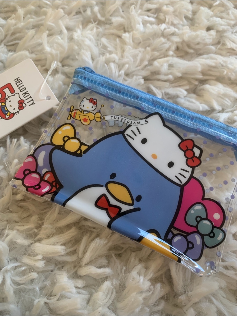 Sanrio Hello Kitty 50th Anniversary Tuxedosam Flat Zip Mini Vinyl Pouch (NWT) - Picture 2 of 3
